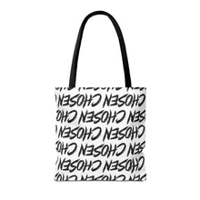 Load image into Gallery viewer, Chosen Script Tote Bag — Repeating Handwritten Pattern, Bold Black &amp; White Everyday Tote