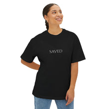 Load image into Gallery viewer, Saved Boxy Tee — Minimal Christian 'Saved' Graphic Shirt