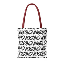 Load image into Gallery viewer, Chosen Script Tote Bag — Repeating Handwritten Pattern, Bold Black &amp; White Everyday Tote