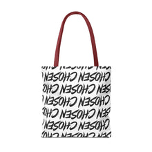Load image into Gallery viewer, Chosen Script Tote Bag — Repeating Handwritten Pattern, Bold Black &amp; White Everyday Tote