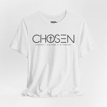 Load image into Gallery viewer, Chosen Christian T-Shirt — "Chosen" with Cross &amp; 1 Peter 2:9 Faith Tee