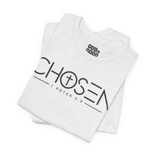 Load image into Gallery viewer, Chosen Christian T-Shirt — "Chosen" with Cross &amp; 1 Peter 2:9 Faith Tee